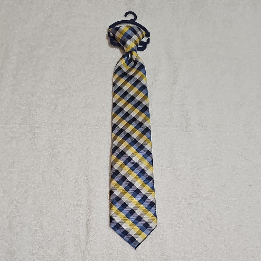 Chaps Boys Blue Yellow Patterned Clip Necktie New